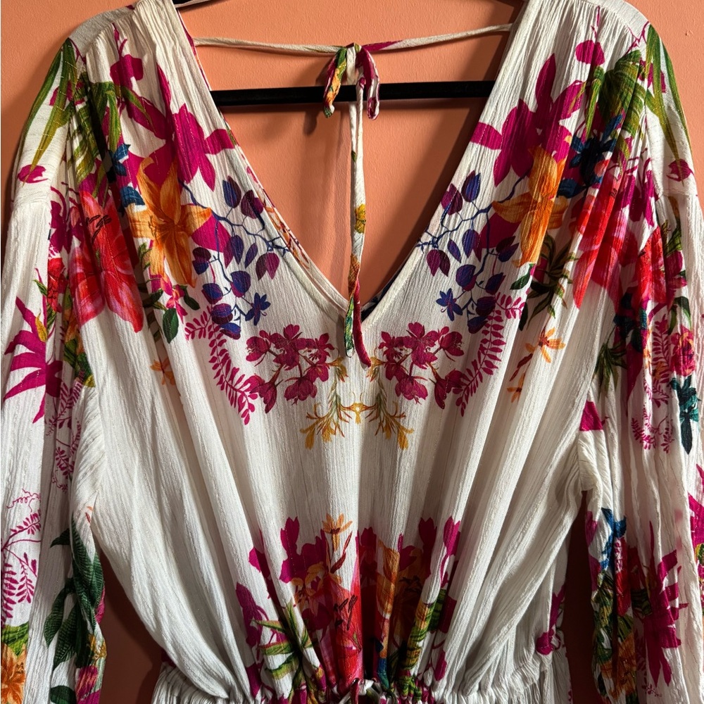 INC International Concepts White Floral Tropical Light & Airy Maxi Dress L EUC